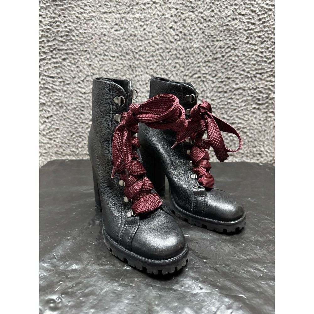 Schutz Zhara Lace Up High Heel Leather Bootie Black Womens Size 7.5 B‎